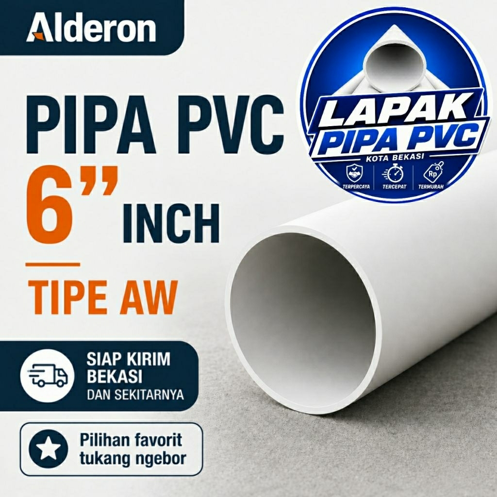 Pipa pvc pralon 6"inch | Tebal Berkualitas Tinggi Merk Alderon | 4 meter