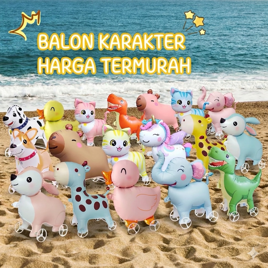 1 PCS BALON RODA KARAKTER HEWAN ANIMAL BISA BERJALAN DENGAN RODA | WALKING ANIMAL BALOON STANDING AN