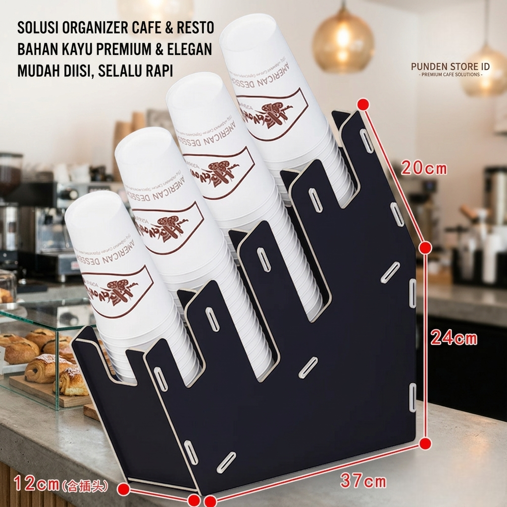 Rak Paper Cup Kayu Organizer Gelas Kertas Dispenser Cup Meja