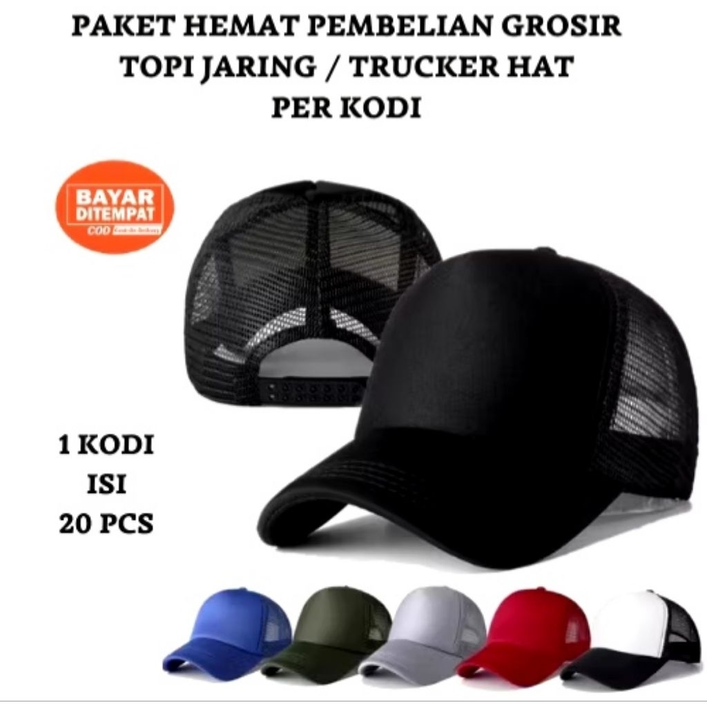 paket hemat topi jaring pria/wanita Trucker 1 kodi