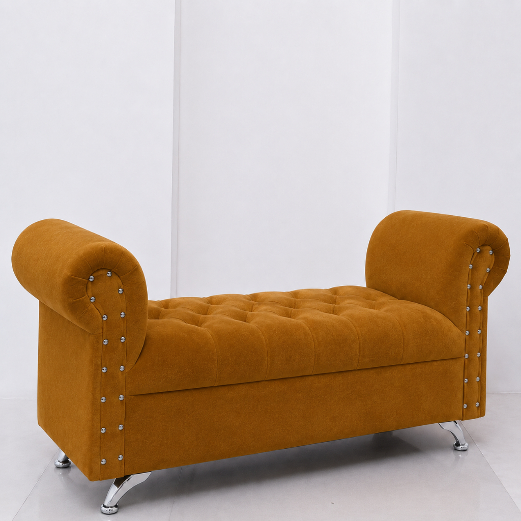 Bench Sofa Klasik dengan Kaki Chrome & Detail Kancing Bench Minimalis / Bench Tangan
