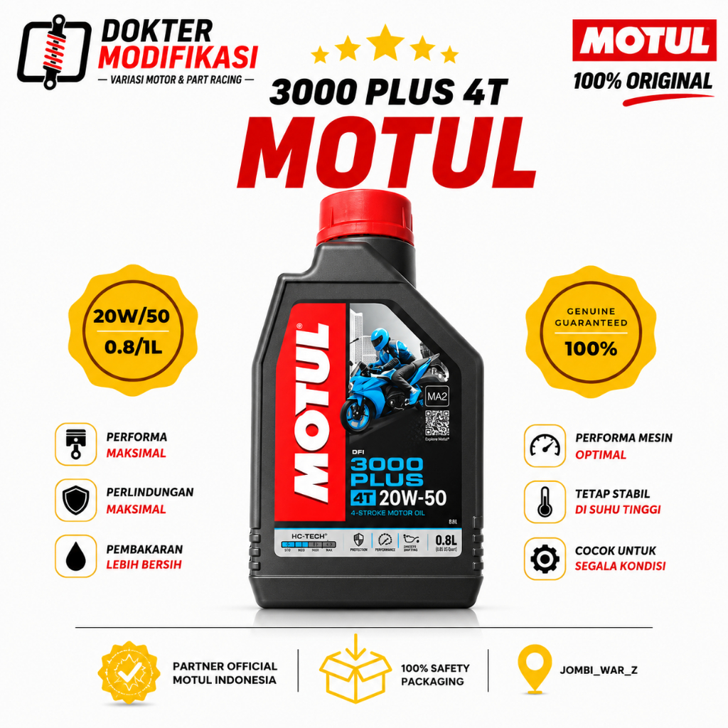 OLI MOTUL 3000 PLUS HI-TECH 4T 800ML/1L 20W/40 ORIGINAL MOTUL