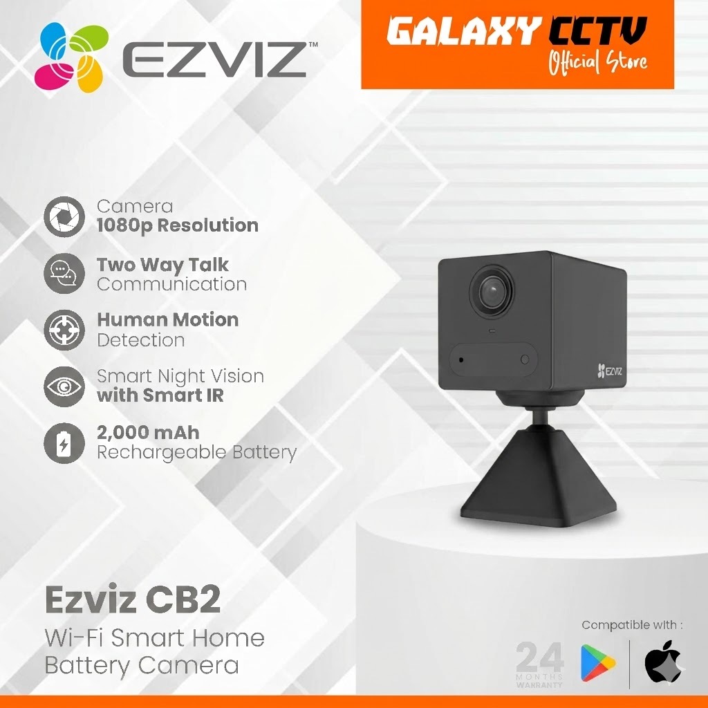 Ezviz CB2 Smart Home Battery Camera - CCTV Wifi Wireless Tanpa Kabel Mini Portable Dudukan Magnet Or