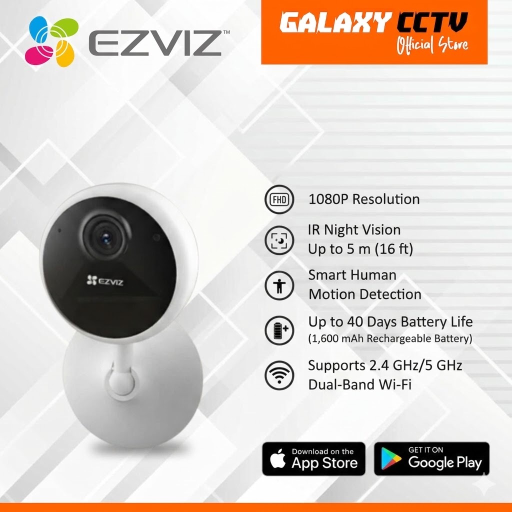 Ezviz CB1 Smart Home Battery Camera - CCTV Wifi Wireless Tanpa Kabel Rechargeable Portable Dudukan M