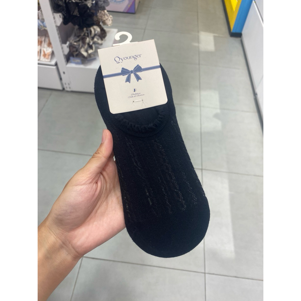 Oh Some - Black Textured Lace No Show Socks Qyounger 1pairs