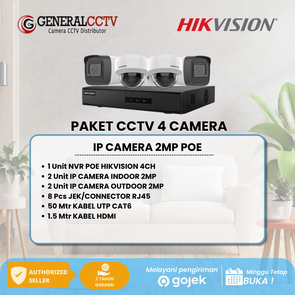 PAKET 4 IP KAMERA HIKVISION 2MP IP CAMERA POE