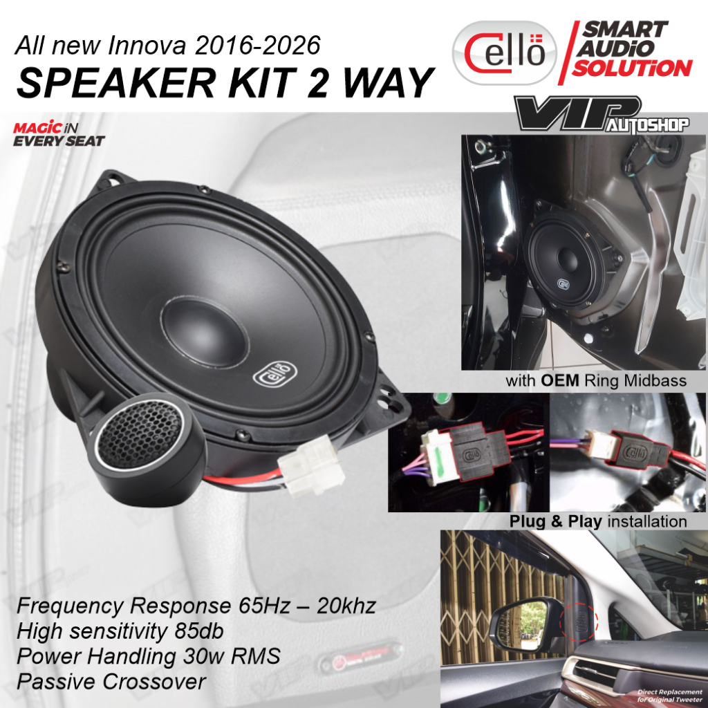 Toyota all new Innova Reborn 2016-2026 Speaker 2 Way Depan Plug&play Audio Mobil Midbass Tweeter