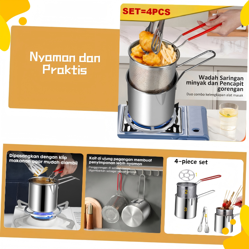 Set Panci Deep Fryer Multifungsi 4 in 1 Stainless Steel ,Panci,Penggorengan,Multifungsi,Stainless,St