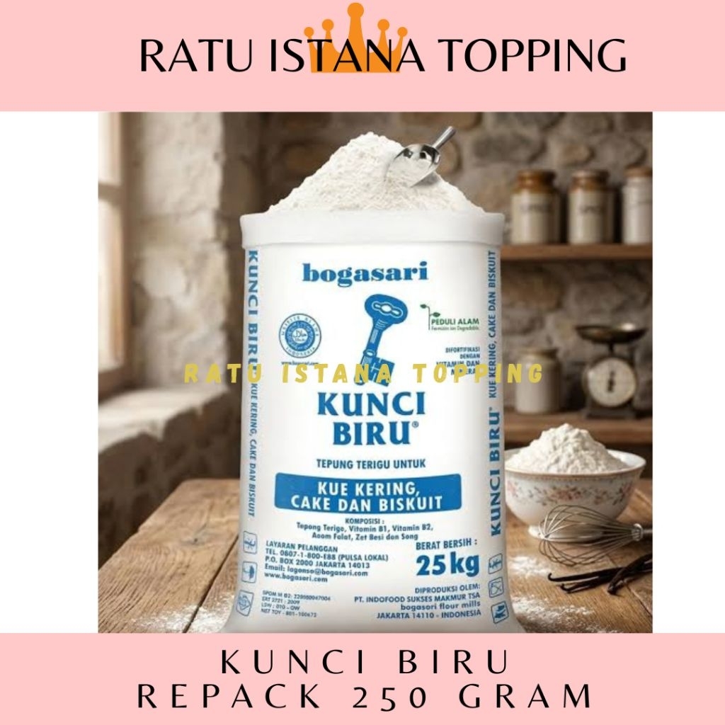 KUNCI BIRU 250 GRAM KEMASAN REPACK KILOAN TEPUNG TERIGU PROTEIN RENDAH