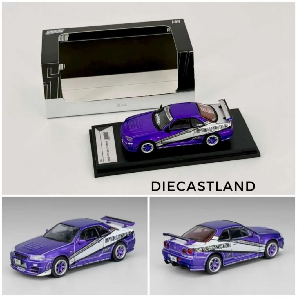 SHADOW 1/64 NISMO GT-R Z-Tune (R34) RHD Purple LL-044-234 Mobil Miniatur Kemasan Akrilik Pajangan Ho