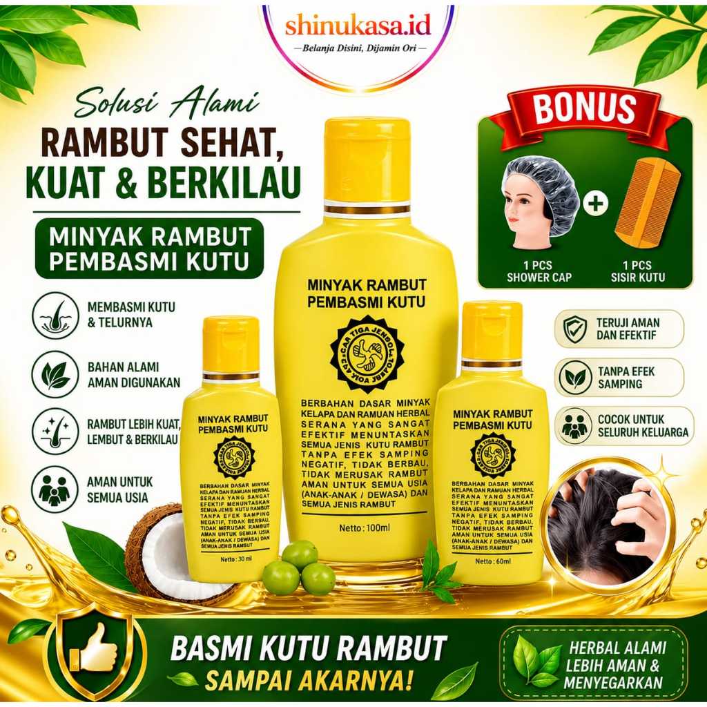 OBAT KUTU RAMBUT PALING AMPUH CAP TIGA JEMPOL / MINYAK RAMBUT PEMBASMI KUTU DAN TELUR KUTU