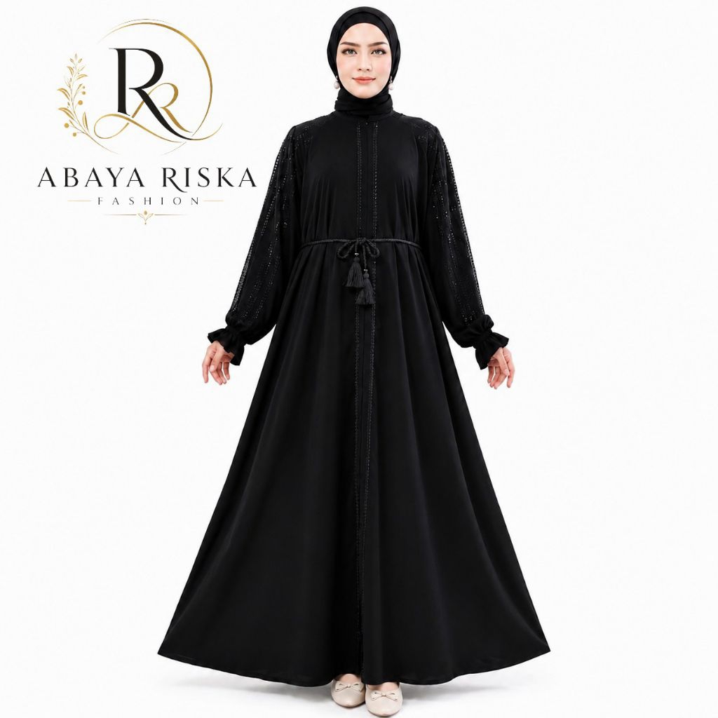 cuci gudang gamis abaya hitam elegan premium tsamira dress muslimah syari modern jumbo jetblack