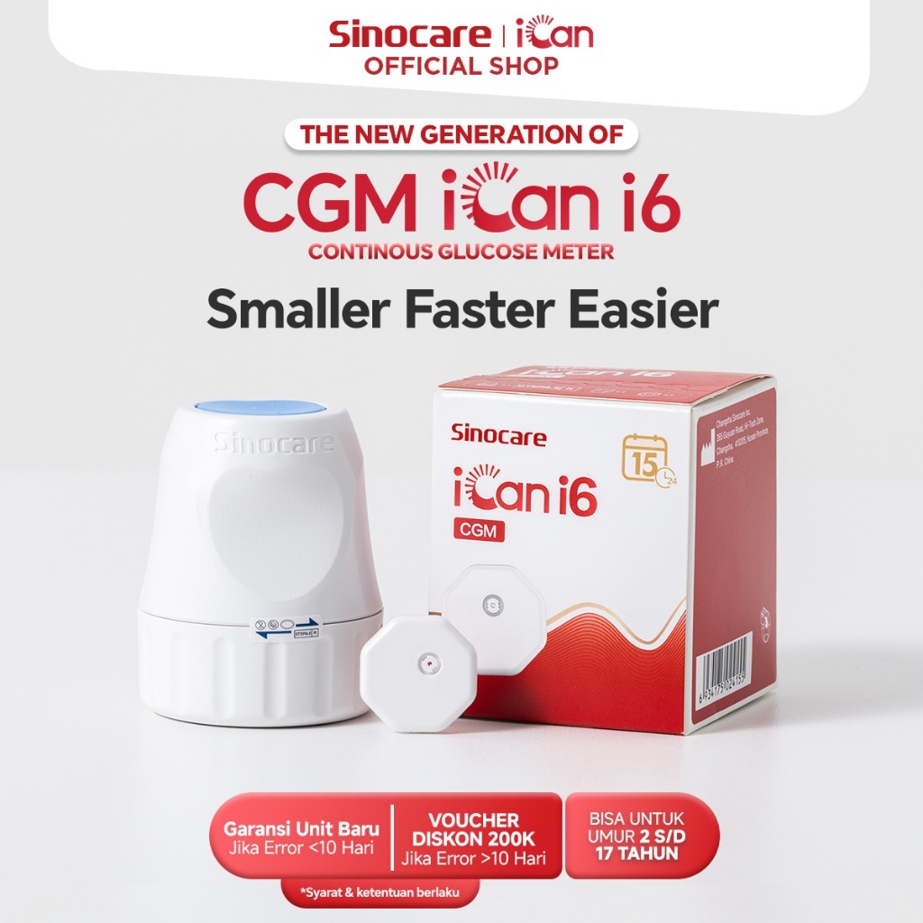 SINOCARE iCan CGM Alat Cek Gula Darah Chip Pasang Di Badan Tanpa Jarum 15 Hari Berkelanjutan Non Sto