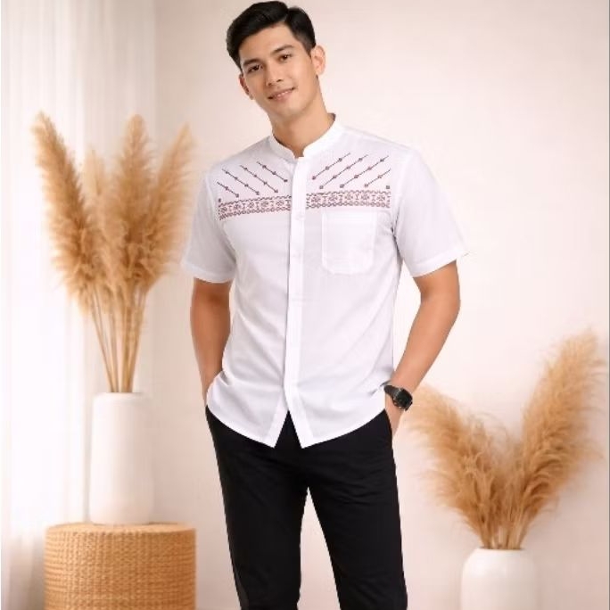 (Bisa COD)Baju Koko Bordir Pria Dewasa Lengan Pendek kemeja pria trend