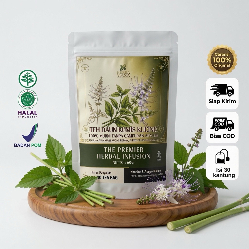Teh Daun Kumis Kucing : Teh Batu Ginjal isi 30 teabag, 100% original, murni Teh Herbal Kumis kucing
