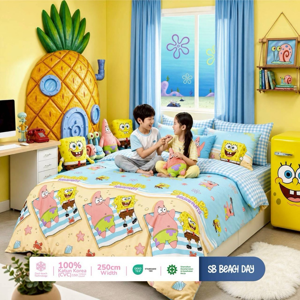Seprai katun CVC STAR collection motif spongsbob beach day (ajwa)