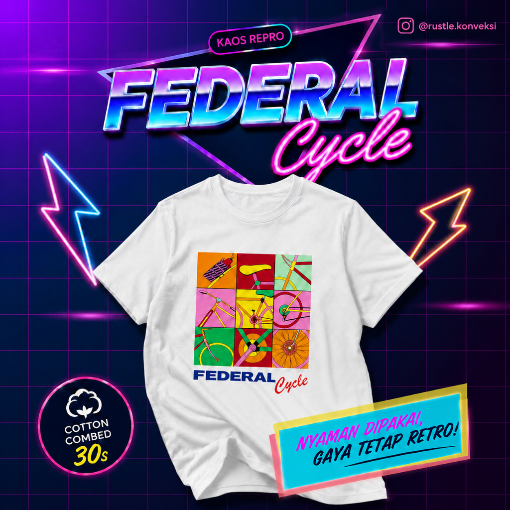 Kaos Cotton Combed 30s Cuttingan REGULER Federal Cycle (repro) Kaos Sepeda Federal Retro Kaos Sepeda