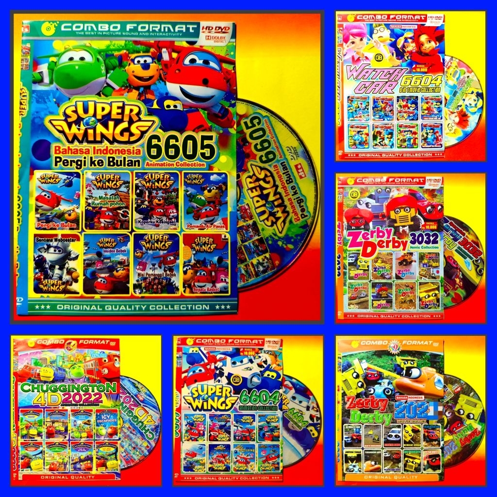 Kaset Film Kartun Anak Koleksi Super Wings - Watch car - Chuggington - Zerby Derby Edisi Terbaik Bah