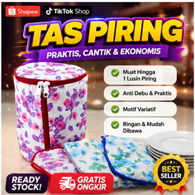 Tas Piring Kain Tempat Wadah Penyimpanan Piring Anti Debu 22 cm