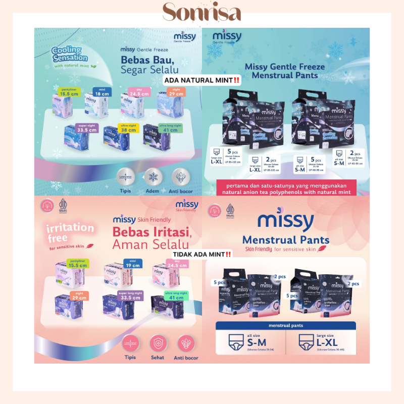 Pembalut Missy Gentle Freeze Skin Friendly / Softex Celana Menstruasi / Pembalut Wanita Pantyliner M