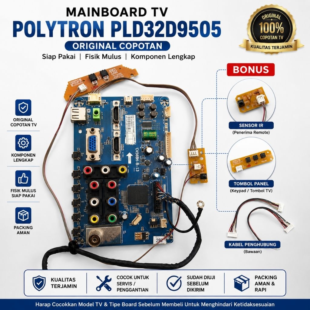 Mainboard TV Polytron PLD32D9505 Original Lengkap Sensor IR & Tombol | Sparepart TV LED Polytron