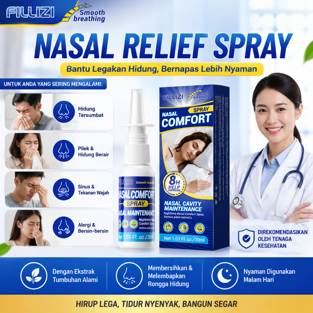 FILLIZI Tidur Malam Semprotan Hidung Halus Cocok Untuk Pernapasan Yang Tidak Normal dekongestan hidu