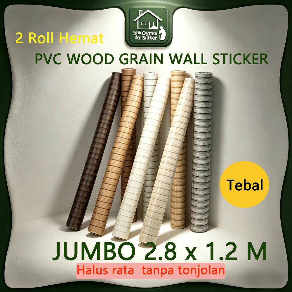 [Halus rata]PVC WOOD GRAINWALL STICKER1.2x2.8m 2 Roll | Vinyl Foam Perekat Sendiri Anti Air Anti Lem