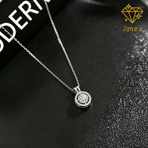 [Kotak hadiah indah]Kalung Zirkon Bulat Baja Titanium Temperamen kemewahan yang ringan Mulia dan ang