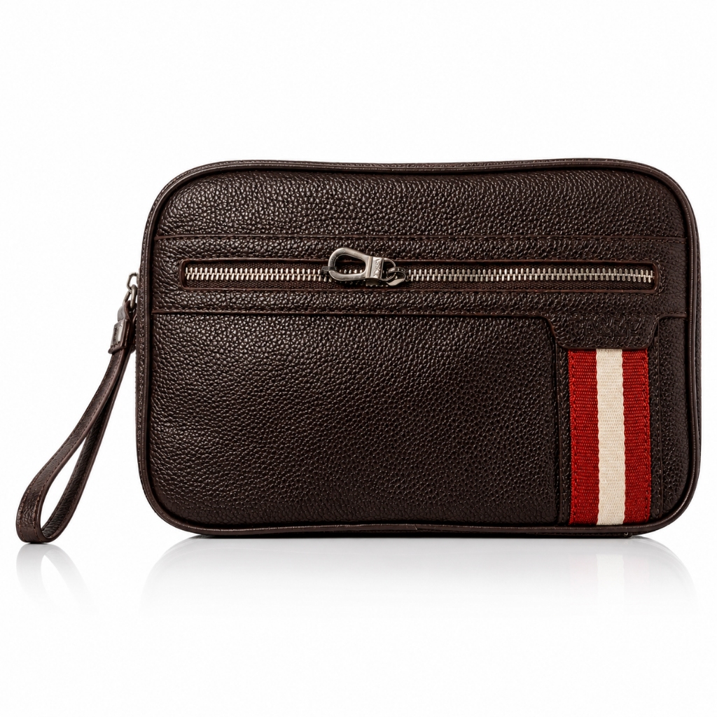 HAND BAG BALLY JERUK COKLAT 2 ZIPER Original Premium Leather Clutch Bag Pria Travel Organizer Dompet