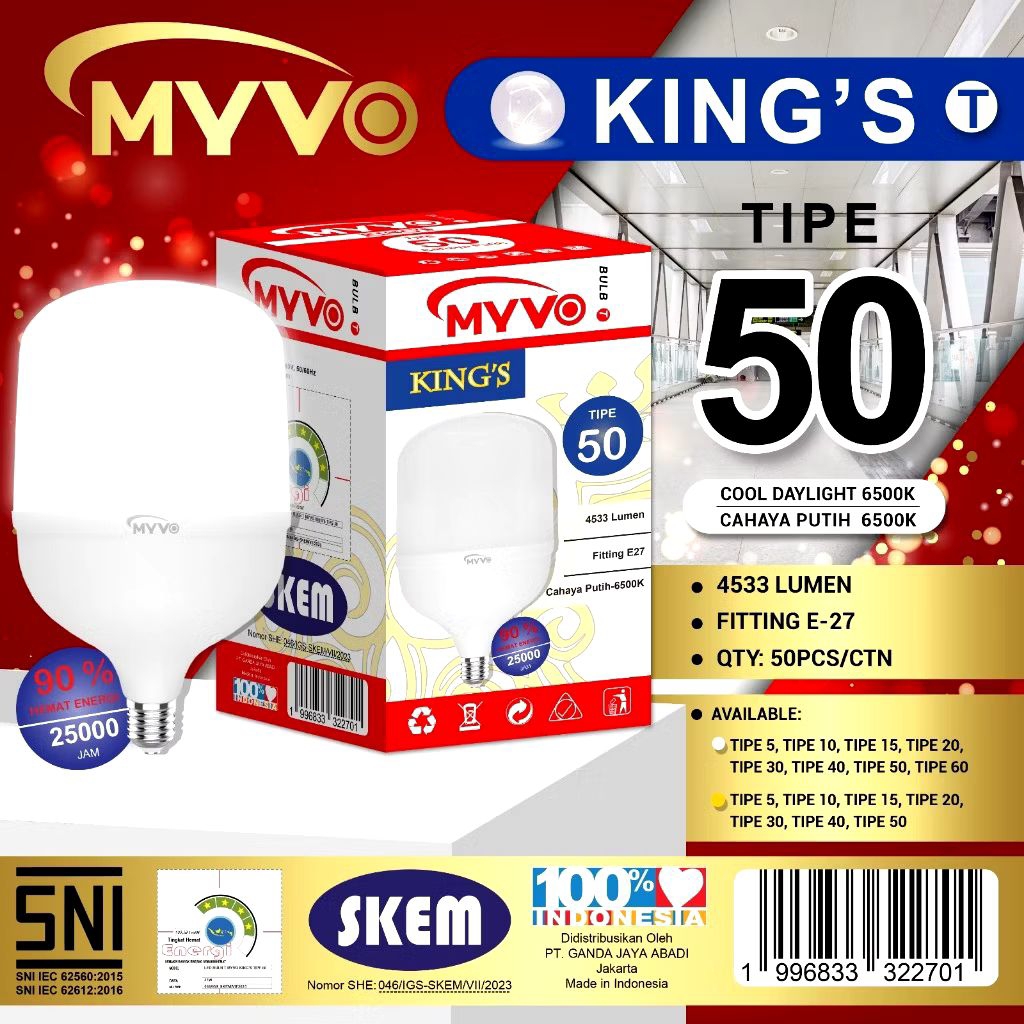 Lampu Led MYVO King's 50W Bohlam Led MYVO