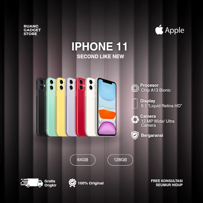 IPHONE 11 SECOND LIKE NEW 64GB 128GB 256GB Hitam Toska Kuning Ungu Merah Putih