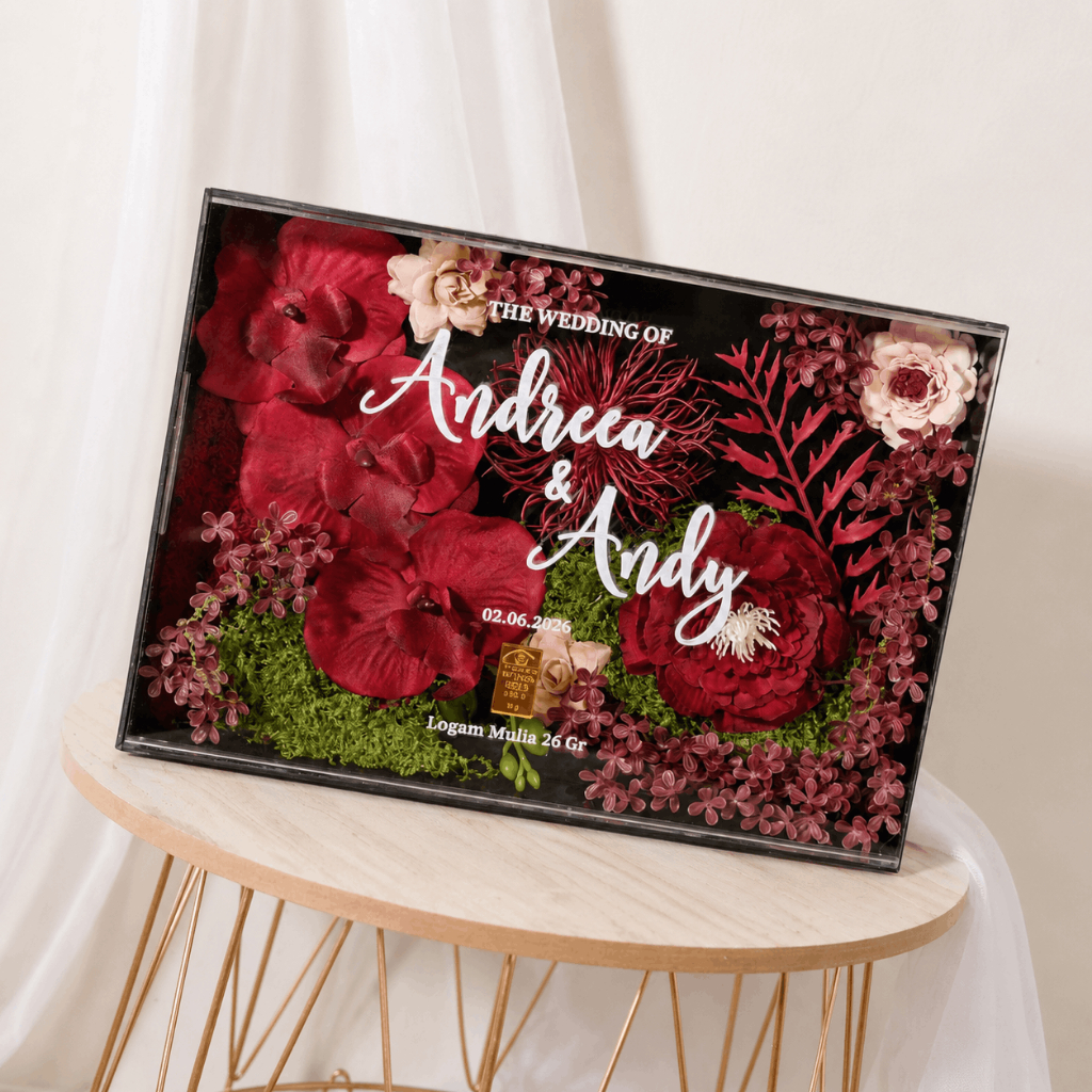 MAHAR AKRILIK HITAM FULL BUNGA MAROON AKRILIK HITAM MAHAR PERNIKAHAN