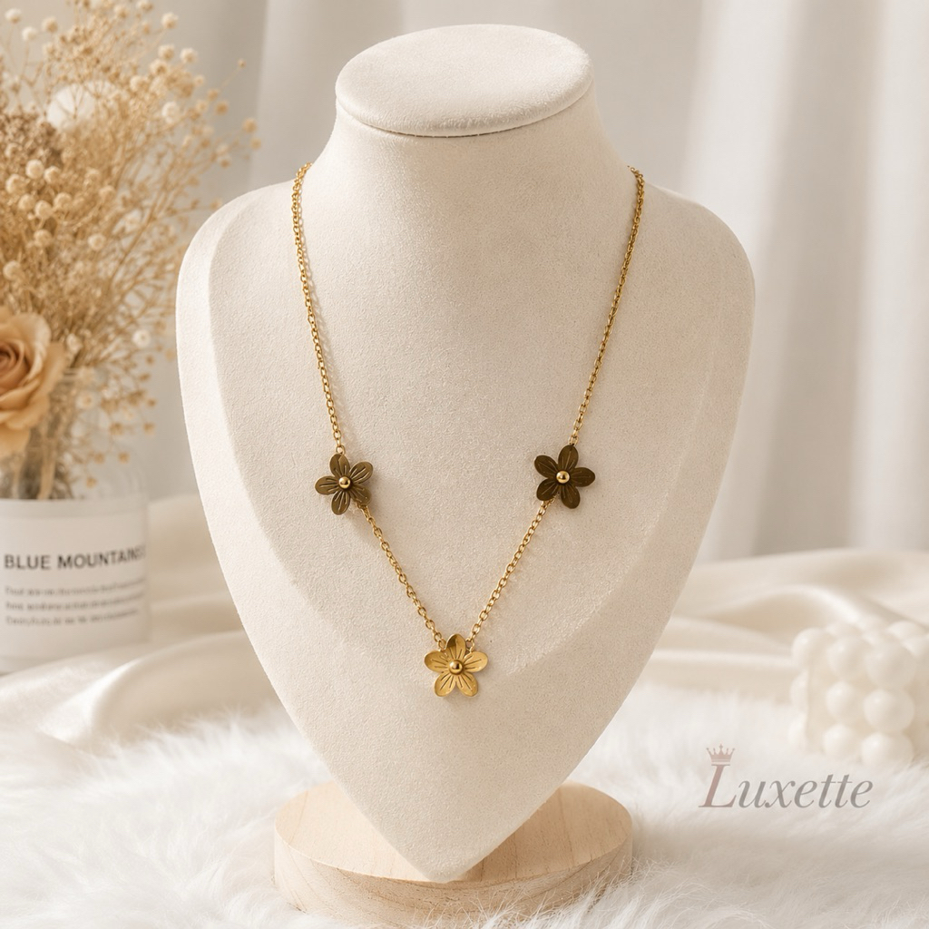 Luxette | Kalung titanium wanita Bunga Daisy 3 Kalung cewek Korea Model Bunga Daisy3