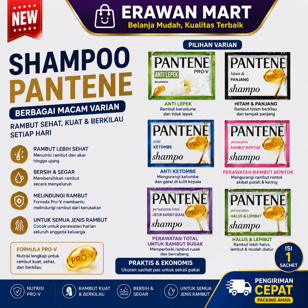 12 PCS / RENCENG - SHAMPO KONDISIONER Pantene Shampoo Sampo saset sachet 10 ml 2X5 ML 1000 an Anti D