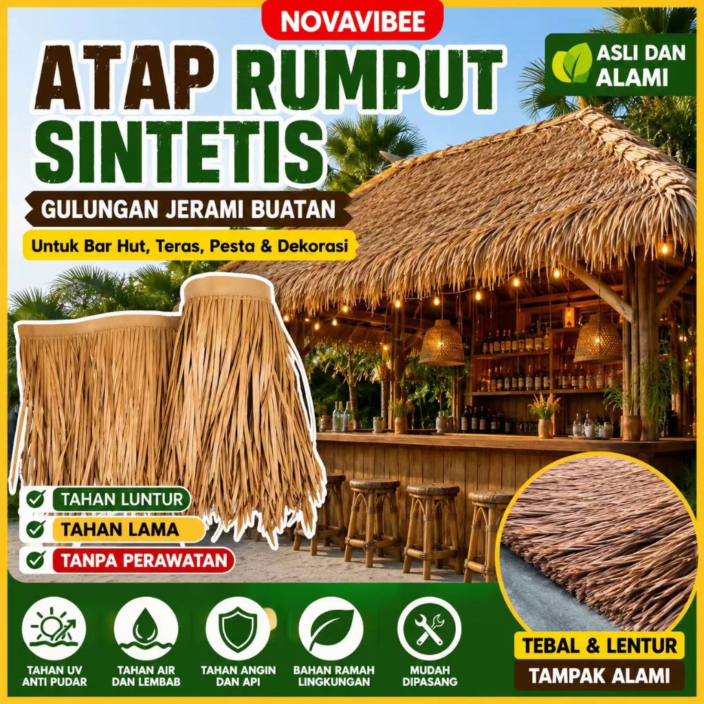 Atap Jerami Sintetis Tahan Air UV Anti Jamur | Dekorasi Gazebo Saung Cafe Villa Resort Bali Premium