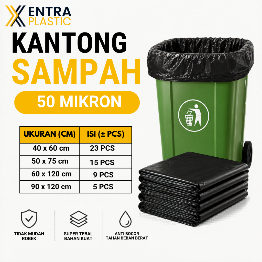 Plastik Sampah Hitam Polos HDPE 50 Mikron Tebal Kuat Tidak Mudah Sobek | Trash Bag | Kantong Sampah 
