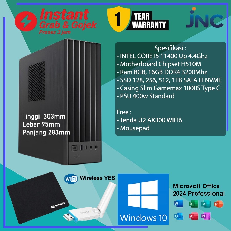 Komputer Rakitan Slim I5 11400 Up 4,4Ghz Gen11 RAM 16GB SSD 1TB Office CPU Intel