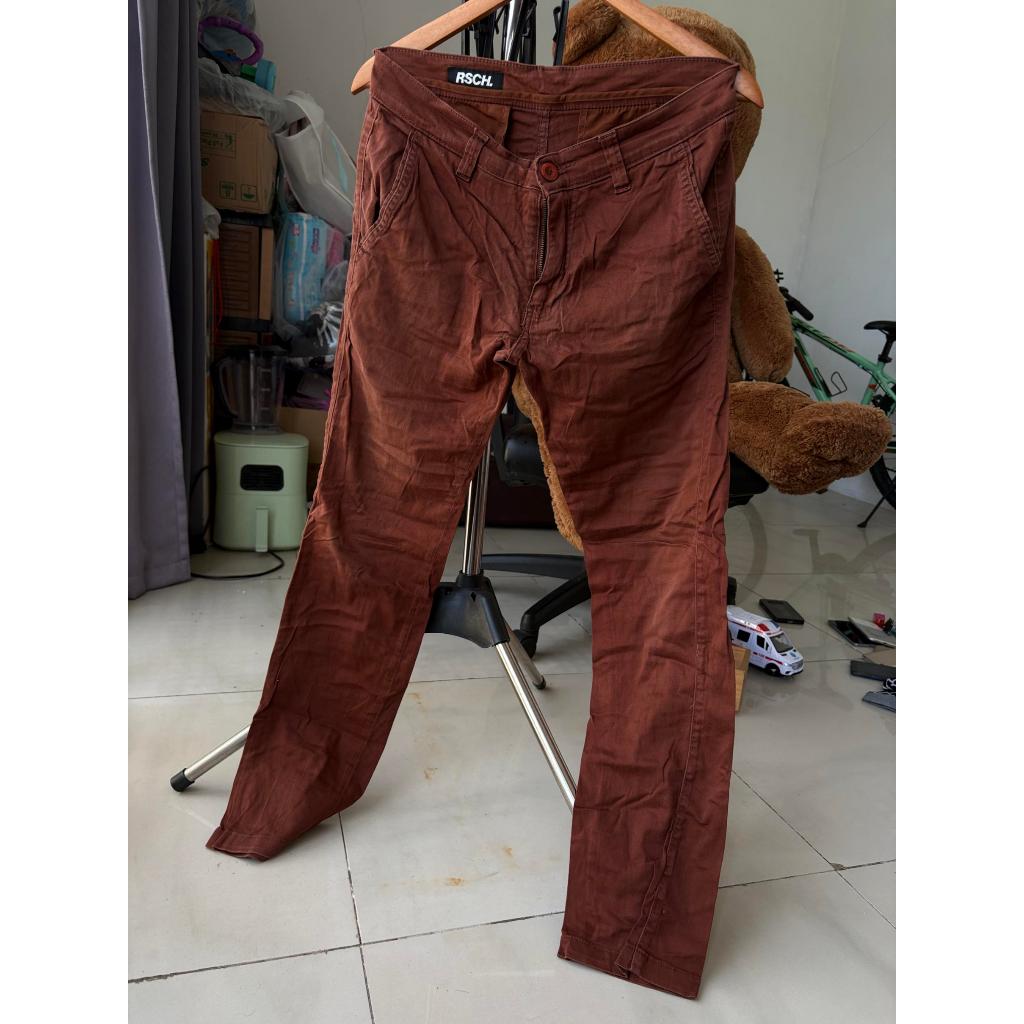 RSCH Original Celana Panjang Chino Pria Cokelat Bata Size 32 Slim Fit New