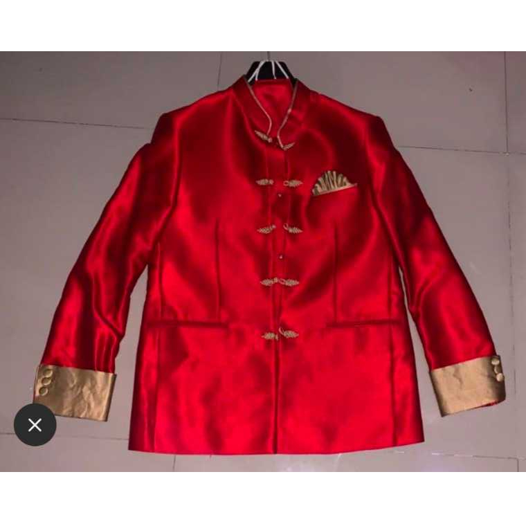 Cheongsam Pria Custom Size M Preloved Jas Sangjit Pria Imlek Merah Mewah