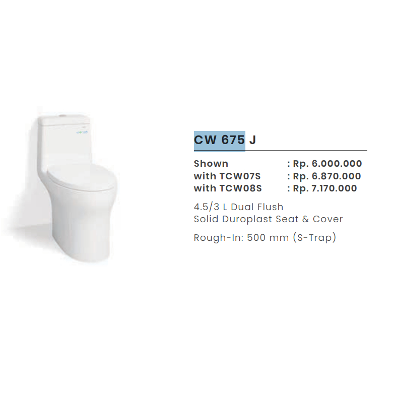 TOTO CW675J Lubang AS 50cm Toilet Estetik