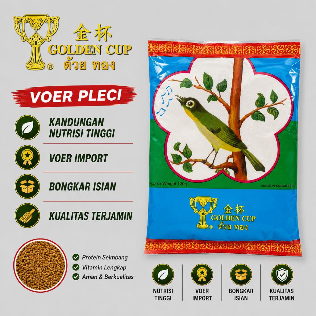 GOLDEN CUP - pakan burung pleci dosis tinggi original PAKAN BURUNG PLECI TINGGI PROTEIN KAMISAMA MET