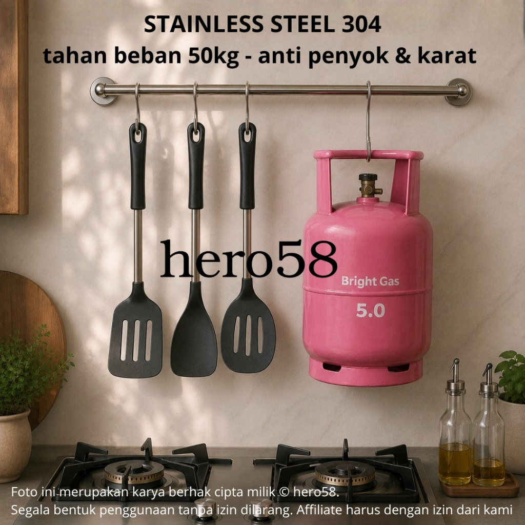 Gantungan Dapur Stainless – Rak Gantung Anti Karat Kuat Peralatan Masak Gantungan Panci Alat Dapur