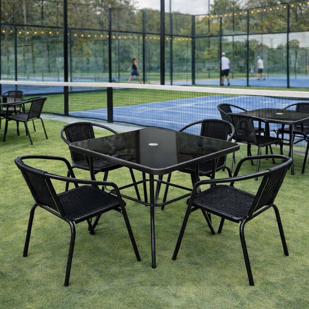 Set Meja Kursi Taman Set Meja Teras 4 Kursi Plastik Besi Kursi Lapangan Paddle Kursi Lapangan Bola K
