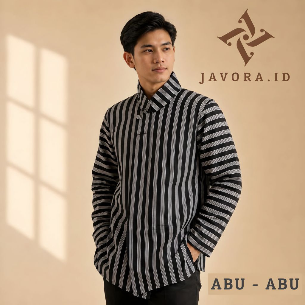 Javora - Baju Adat Jawa Surjan Lurik Dewasa Pria Atasan Baju Adat Jawa Tenun Lurik Modern