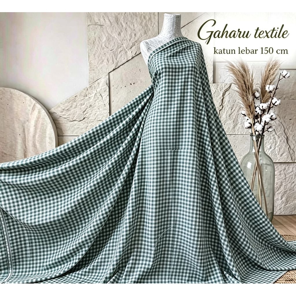 bahan katun premium - bahan katun motif kotak kotak - bahan katun meteran
