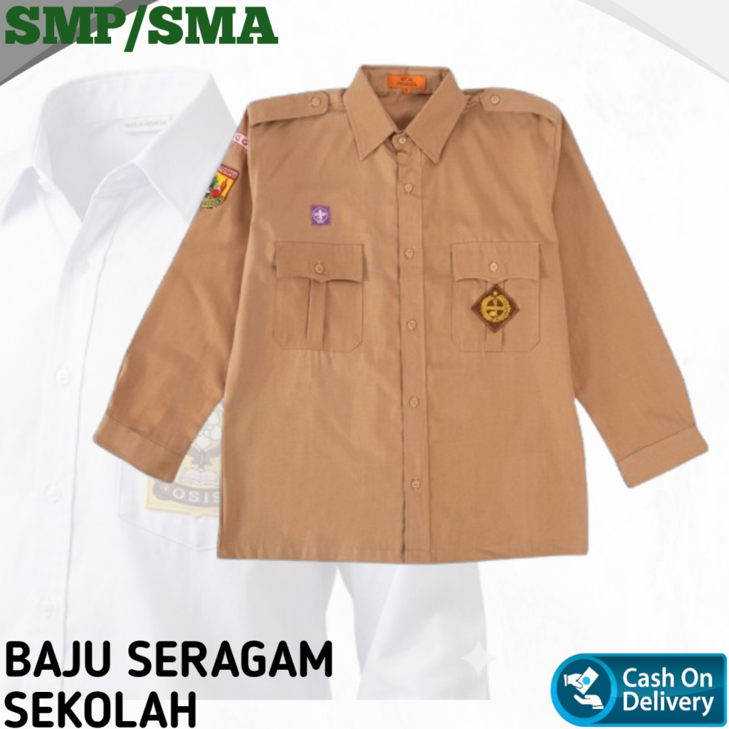 Baju Sekolah Seragam Pramuka/Baju sekolah SMP SMA Lengan Panjang Pria Wanita