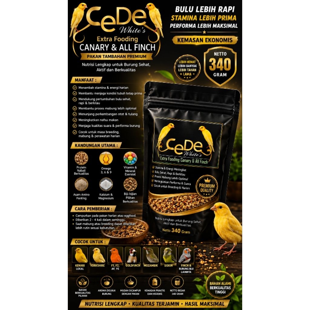 CeDe Extra Fooding Kenari & Finch – 340 Gram | Pakan Premium Burung Harian