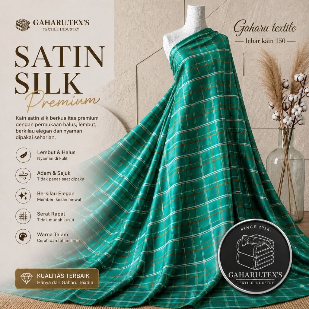 bahan satin silk premium - bahan satin silk motif - satin silk meteran