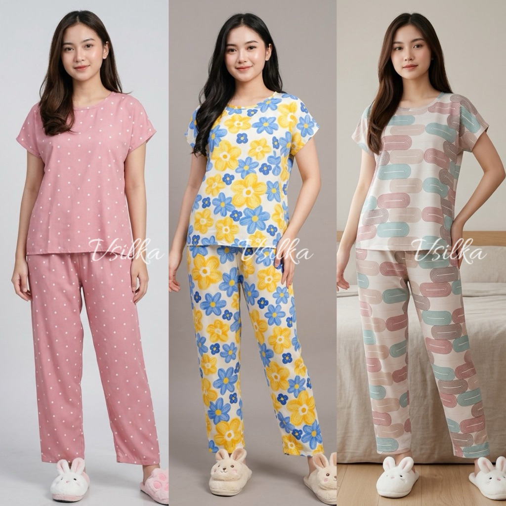 Setelan Baju Tidur Wanita / Babydoll Rayon / Pajamas Rayon /  Daster Setelan
