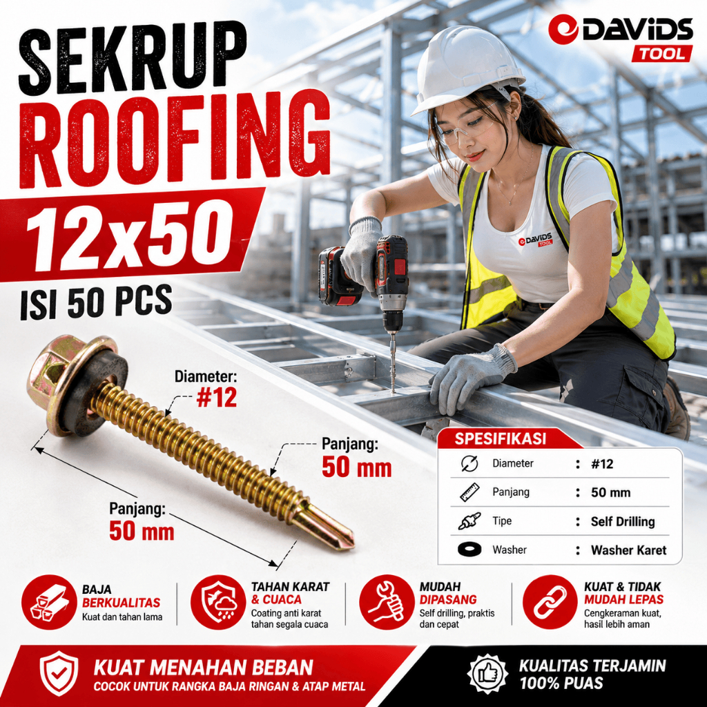 Sekrup Baja Ringan Baut Roofing Skrup Holo Hollow Galvalum Drilling 5cm 12x50